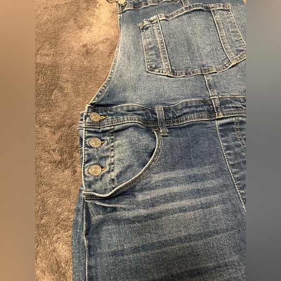 Black Label Blue Denim Overalls Shorts with Fray Hem - Sz. XL - Picture 2 of 10